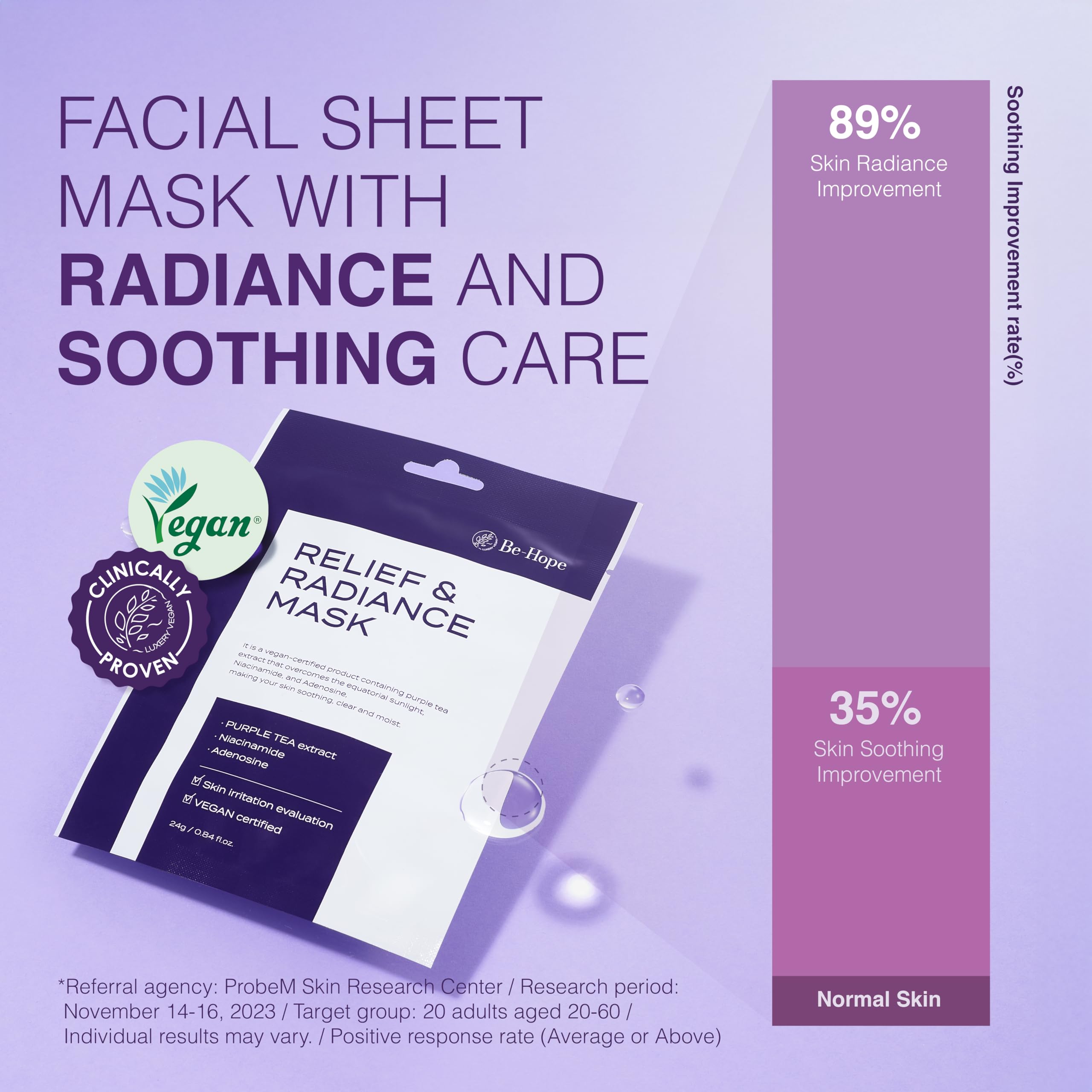 BE-HOPE Beruhigende Strahlkraft Tuchmaske 5er Pack vegan - Gesichtsmaske revitalisierend, straffend, Lifting Effekt, für alle Hauttypen