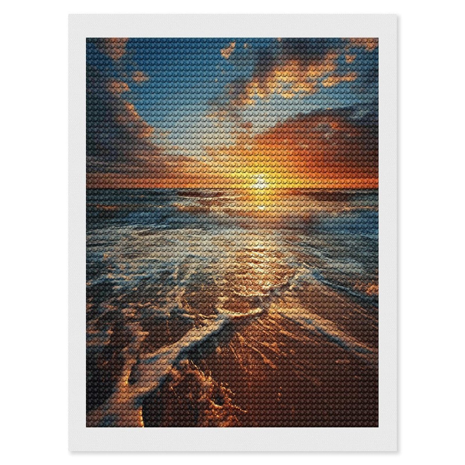 FekiLoot Ocean Sunrise Paint by Numbers Kit for Adults Beginner DIY Diamond Dots Paintings Round Full Drill Diamond Art Kits Picture Diamond Art Painting Kits for Home Decor 12"x16"