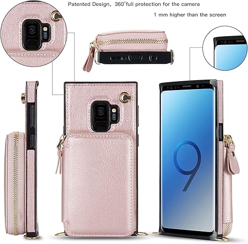 Miniatura 8 de Asuwish Funda de teléfono para Samsung Galaxy S9 con protector de pantalla de vidrio templado y soporte para tarjetas con cremallera, soporte de