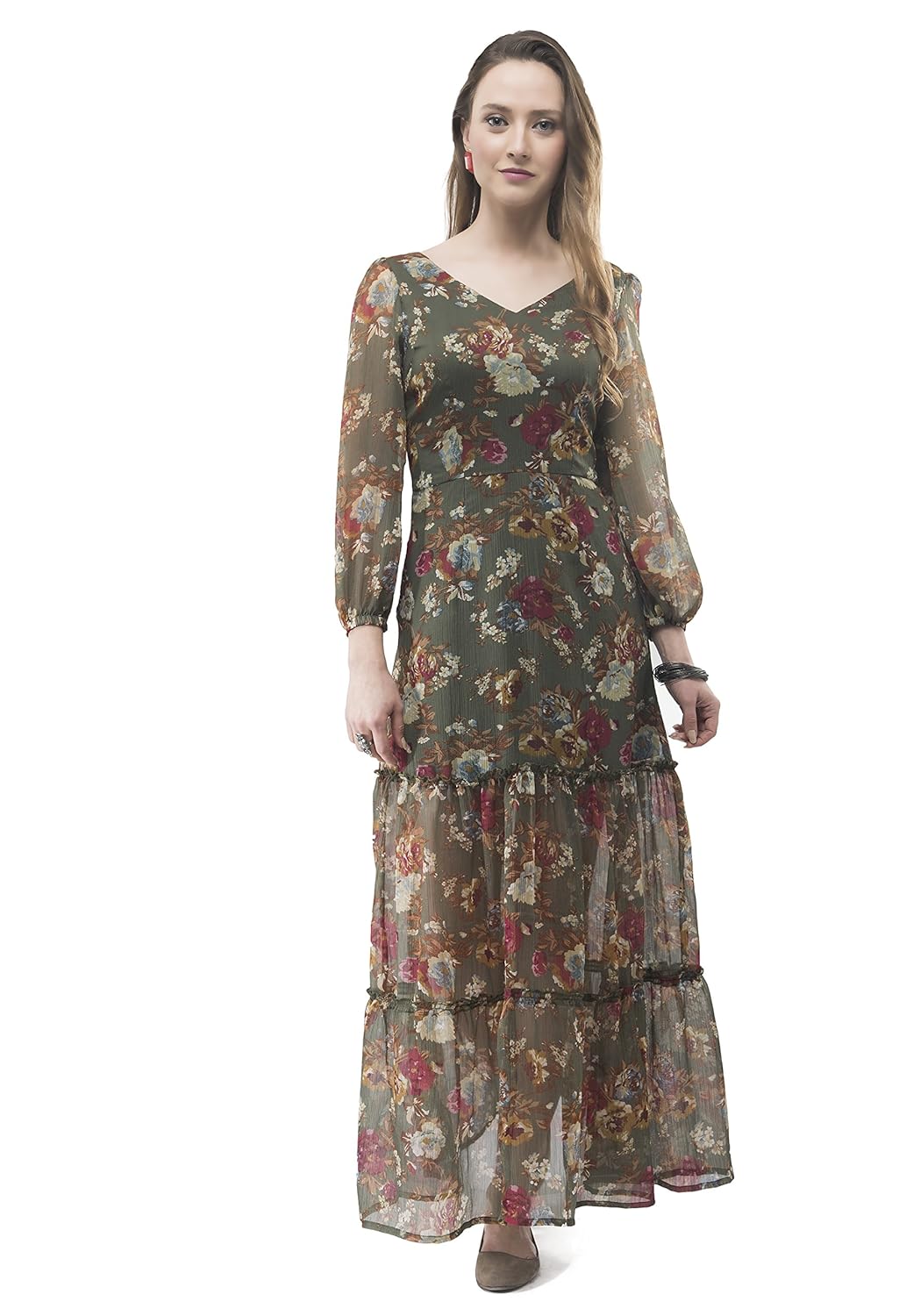 olive green boho maxi dress