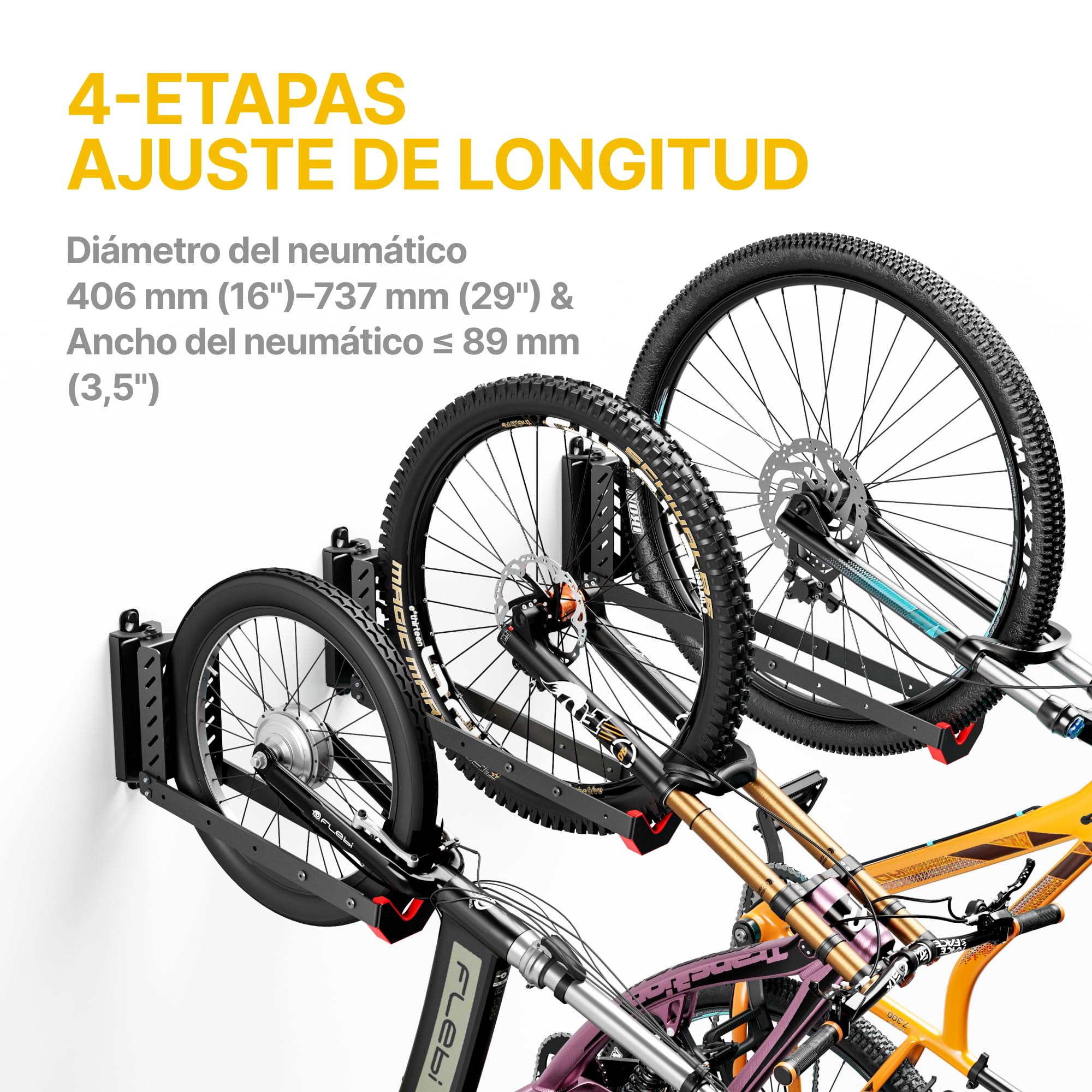 monTEK Soporte de Pared Giratorio para Bicicleta, Colgador Bicicleta Pared Ajustable y Plegable, Diseño de Elevación Fácil, Soporte de Bicicletas Ahorra Espacio para Garaje, hasta 35 kg, 2 Paquete