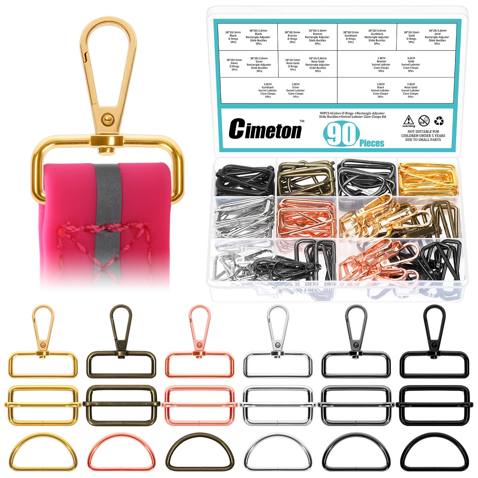 Cimeton 90PCS 3.8CM Lobster Clasp Claw, D Ring