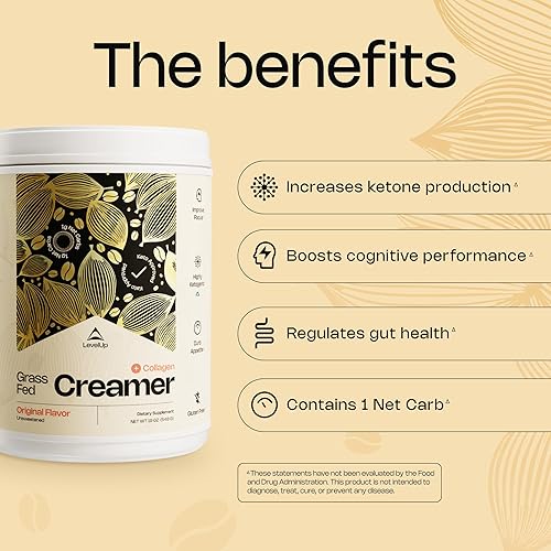 Miniatura 3 de LevelUp con C8 MCT, proteína de colágeno, crema de café de dieta cetogénica, suplemento de cetosis, soporte de cetona, sabor original, sin azúcar, 7
