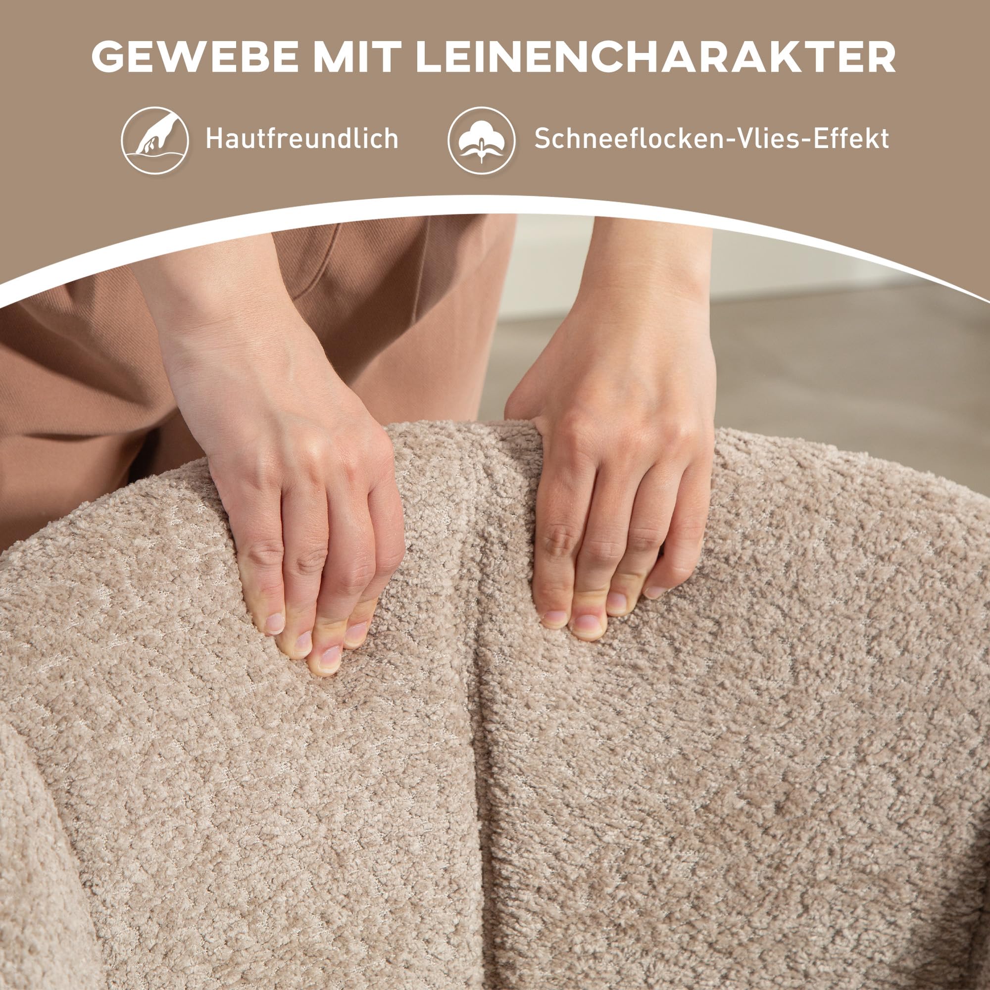 HOMCOM Sessel Wohnzimmer drehbar Loungesessel Relaxsessel mit Metallbeine Lesesessel mit Leinenoptik, Polstersessel für Schlafzimmer Hellbraun