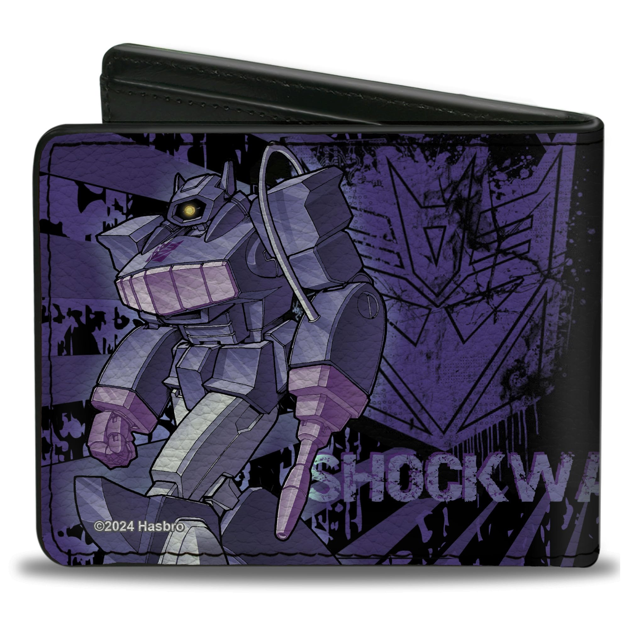 Buckle-Down Hasbro Wallet, Bifold, Transformers Shockwave Poses and Decepticon Shield Purples, Vegan Leather