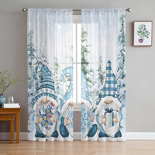 AMZRicher Cortinas traslúcidas de Navidad de 72 pulgadas de largo, juego de 2 paneles de cortinas semitransparentes con bolsillo para barra de