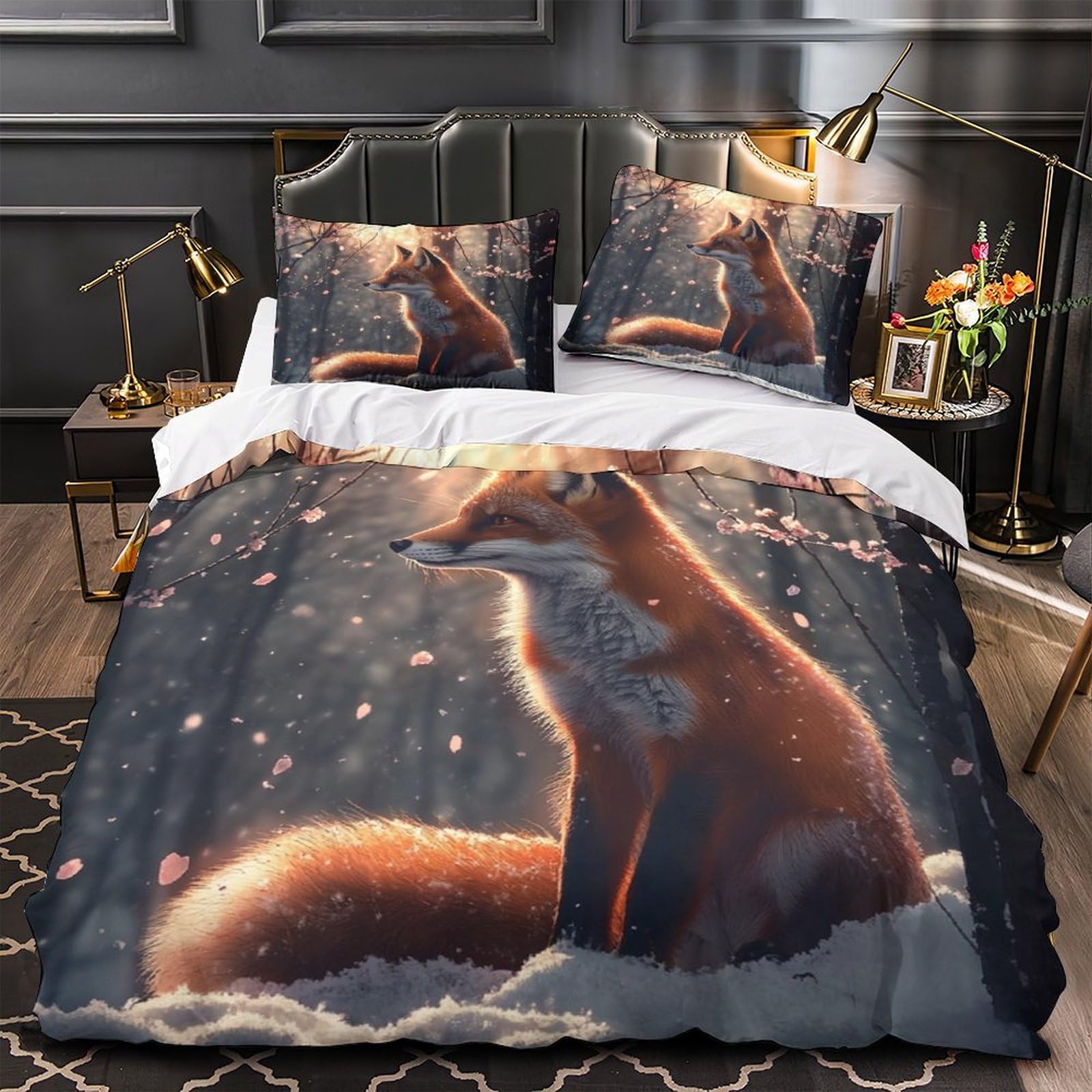 Housse de couette 260x220 imprimé 3D motif renard en microfibre résistante