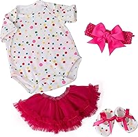 Vista 14 de Ropa de muñecas Reborn para niña, ropa de bebé rosa, ropa de muñecas de 17 a 22 pulgadas, juego de accesorios para muñeca Reborn niña recién nacida