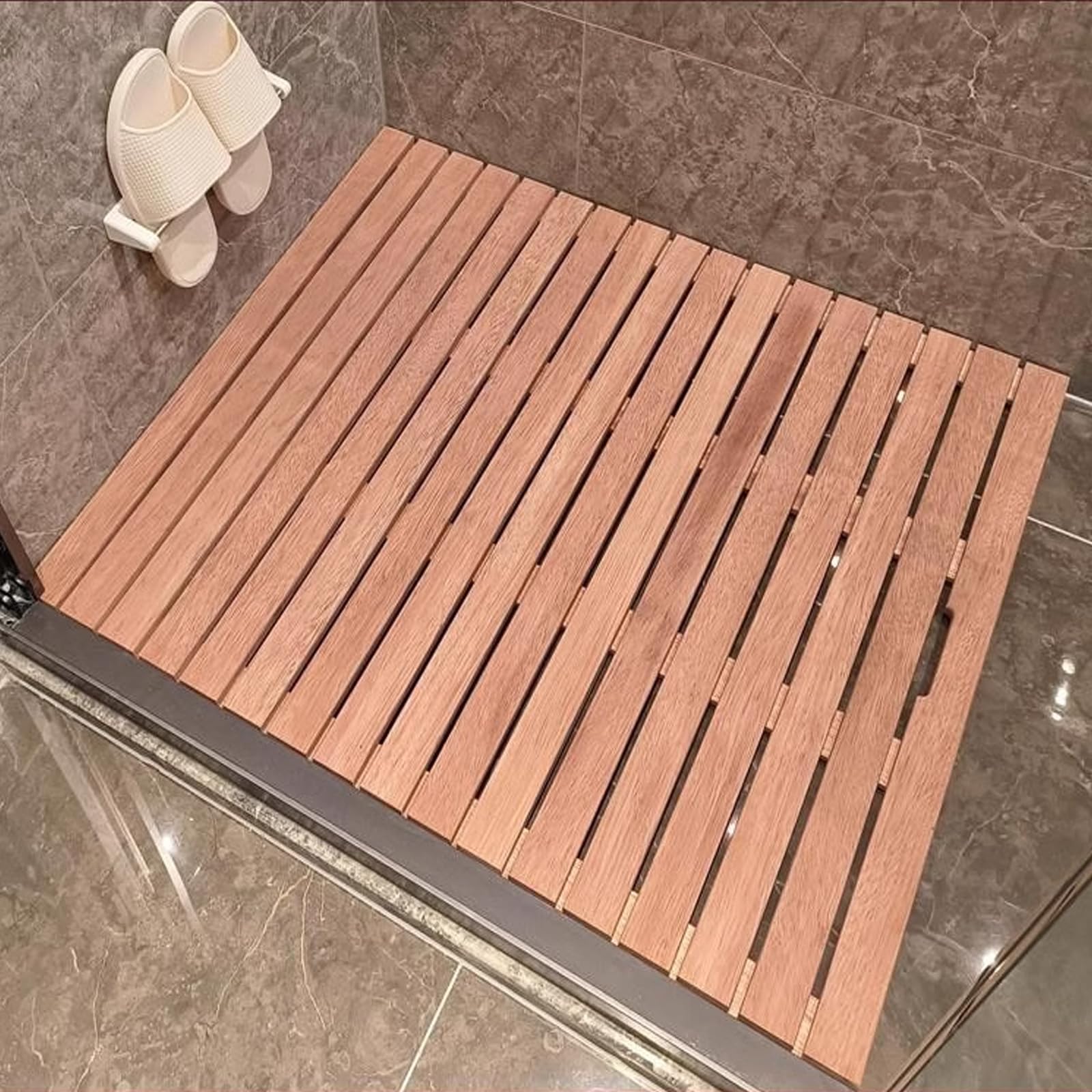 Tapis De Douche En Bois Massif Teck - Antidérapant, Dimensions 60x60 Cm - Pour Salle De Bain, Sauna, Spa - 5