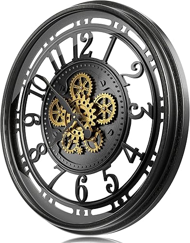 Reloj de pared grande de 28 pulgadas con engranajes móviles reales, reloj de pared decorativo moderno a pilas, reloj de pared industrial steampunk