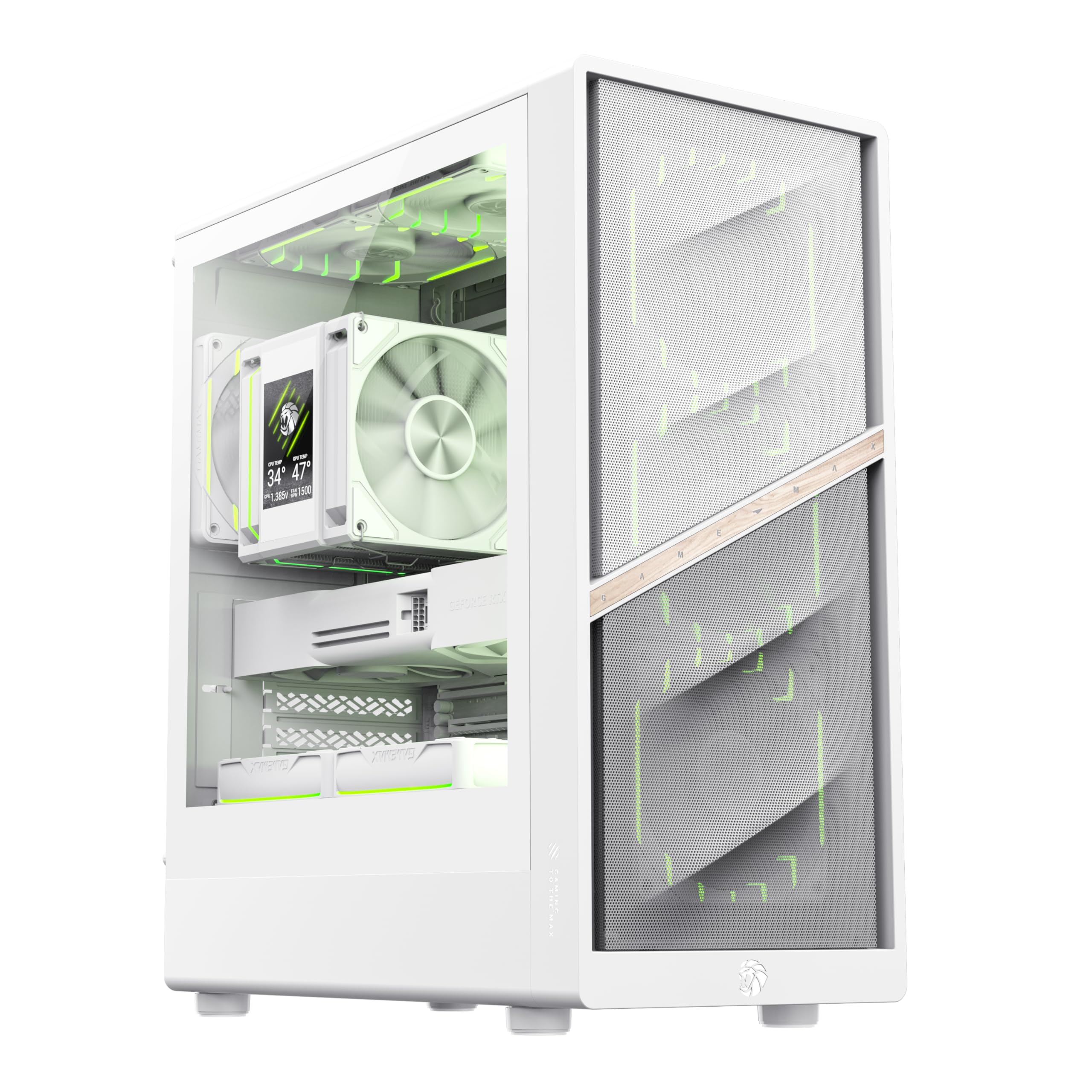 GAMEMAX AERIS 330 MW MATX - Alloggiamento da gioco a forma di leone artiglio, 4 ventole ARGB, rete ad alto throughput, supporto M-ATX, GPU da 330 mm, radiatori da 240/360 mm, USB-C, multi memoria