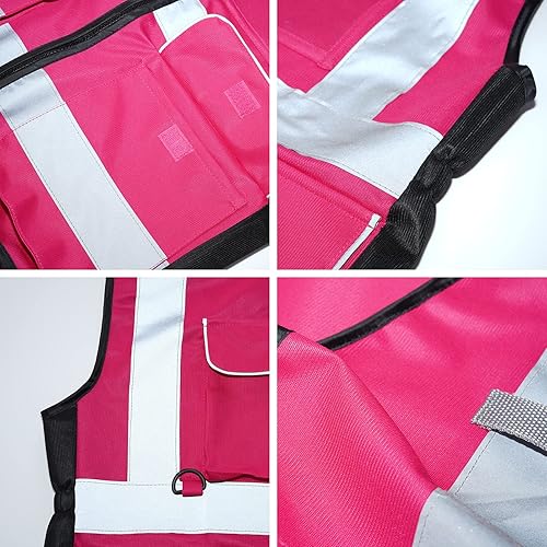 Miniatura 6 de Chaleco de seguridad para mujer clase 2 Hi Vis reflectante con 7 bolsillos y cremallera, cumple con las normas ANSIISEA