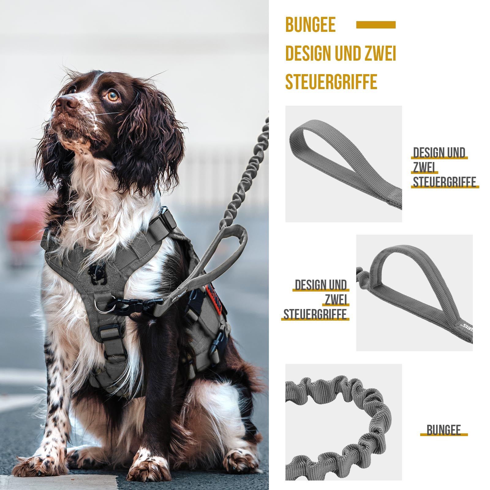 OneTigris Guinzaglio per cani caricato a molla, 86 cm – 120 cm, in nylon, con clip in metallo e 2 morbide imbottiture, lunghezza – grigio