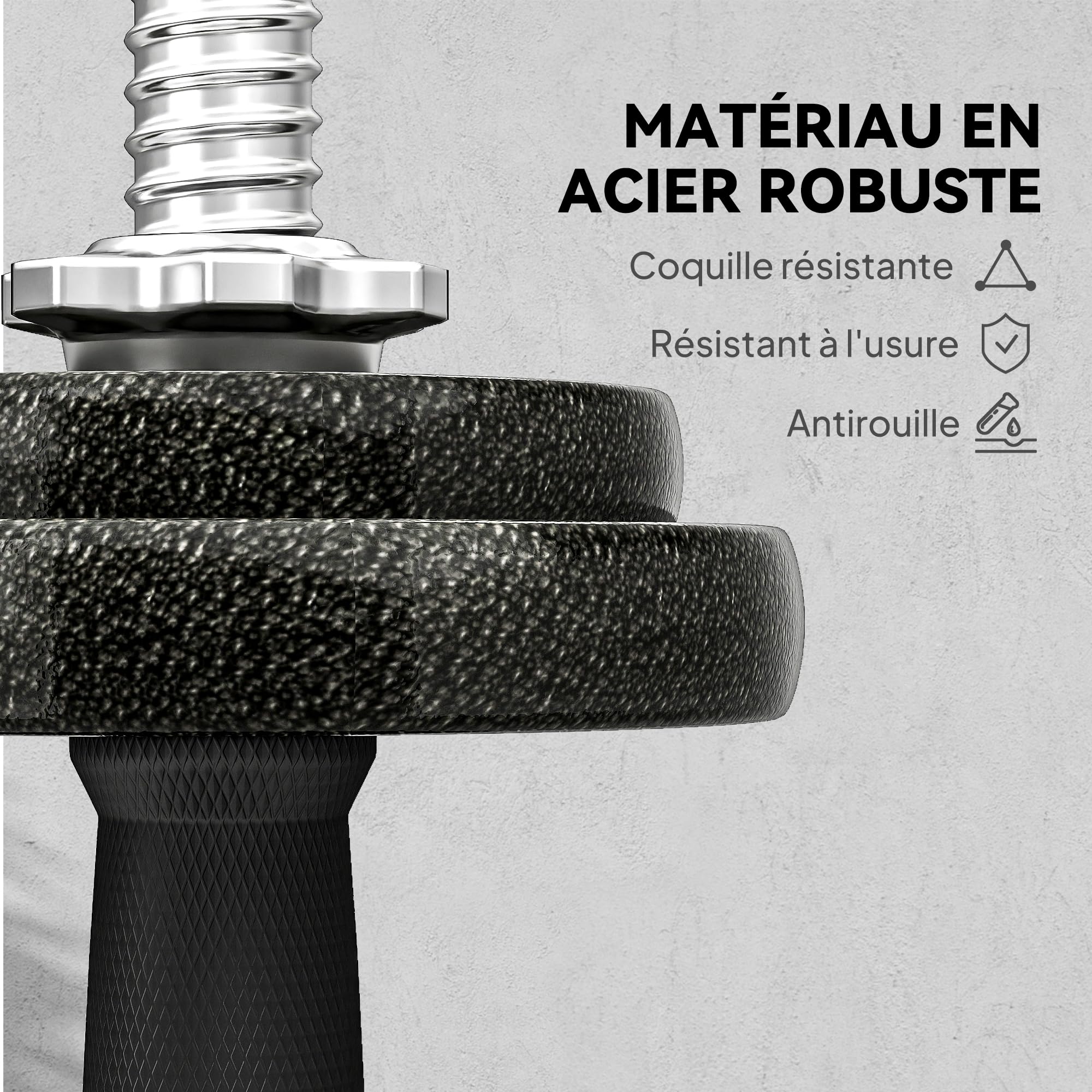 SPORTNOW Ensemble d'Haltères 2-en-1 20 kg Poids Réglables Noir | Kit Haltères Musculation, Barre d'Extension Acier, Poignée Antidérapante, Musculation, Haltérophilie