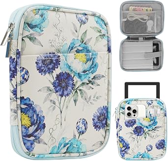 HoYiXi Universal Sleeve Bag for 6-6.8 inch E-Book Reader Compatible with 6.8" Kindle Paperwhite 2025-2012/6" All-new Kindle/Kobo/Pocketbook,6" EReader with Anti-Drop Protective Cover,Blue Rose
