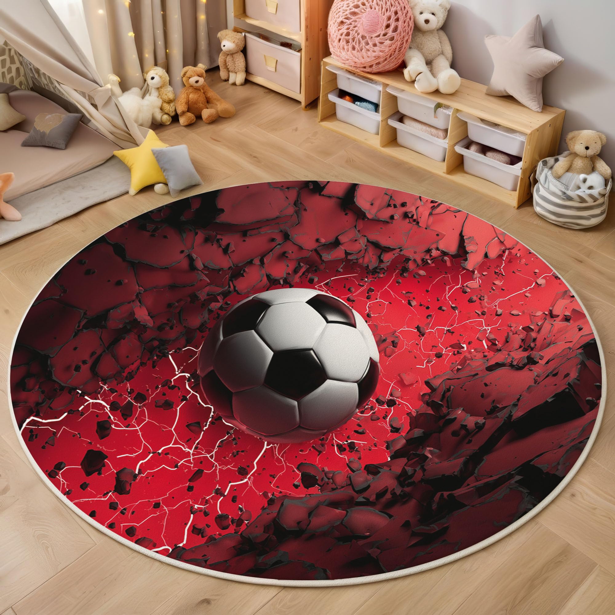 Tapis de zone ronde football pour chambre d'enfant et salon moderne