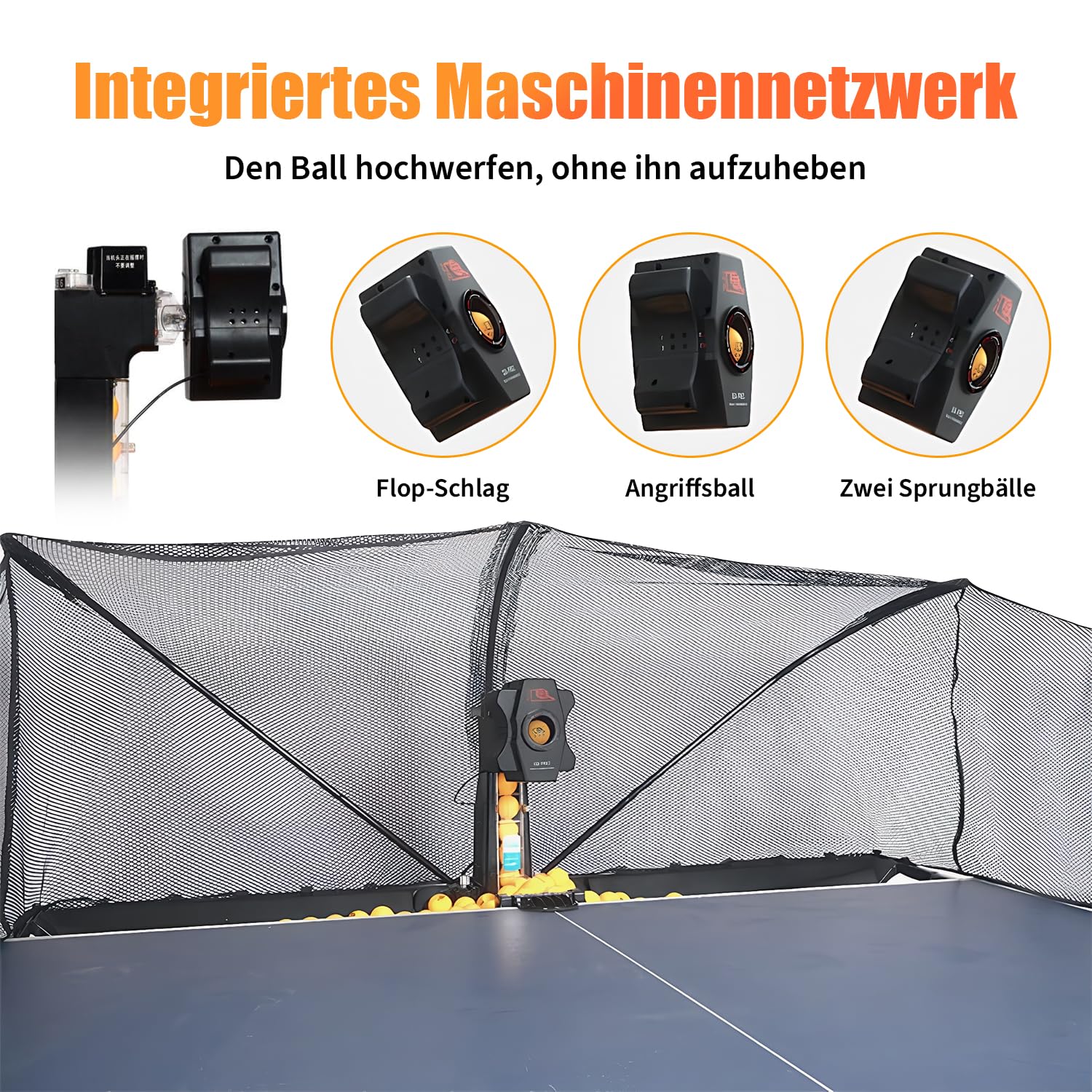 Tischtennis Roboter, Tischtennis Roboter Ballmaschine mit Netz und neun verschiedenen rotierenden Bällen, für das persönliche Training, kein manuelles Ballaufsammeln erforderlich