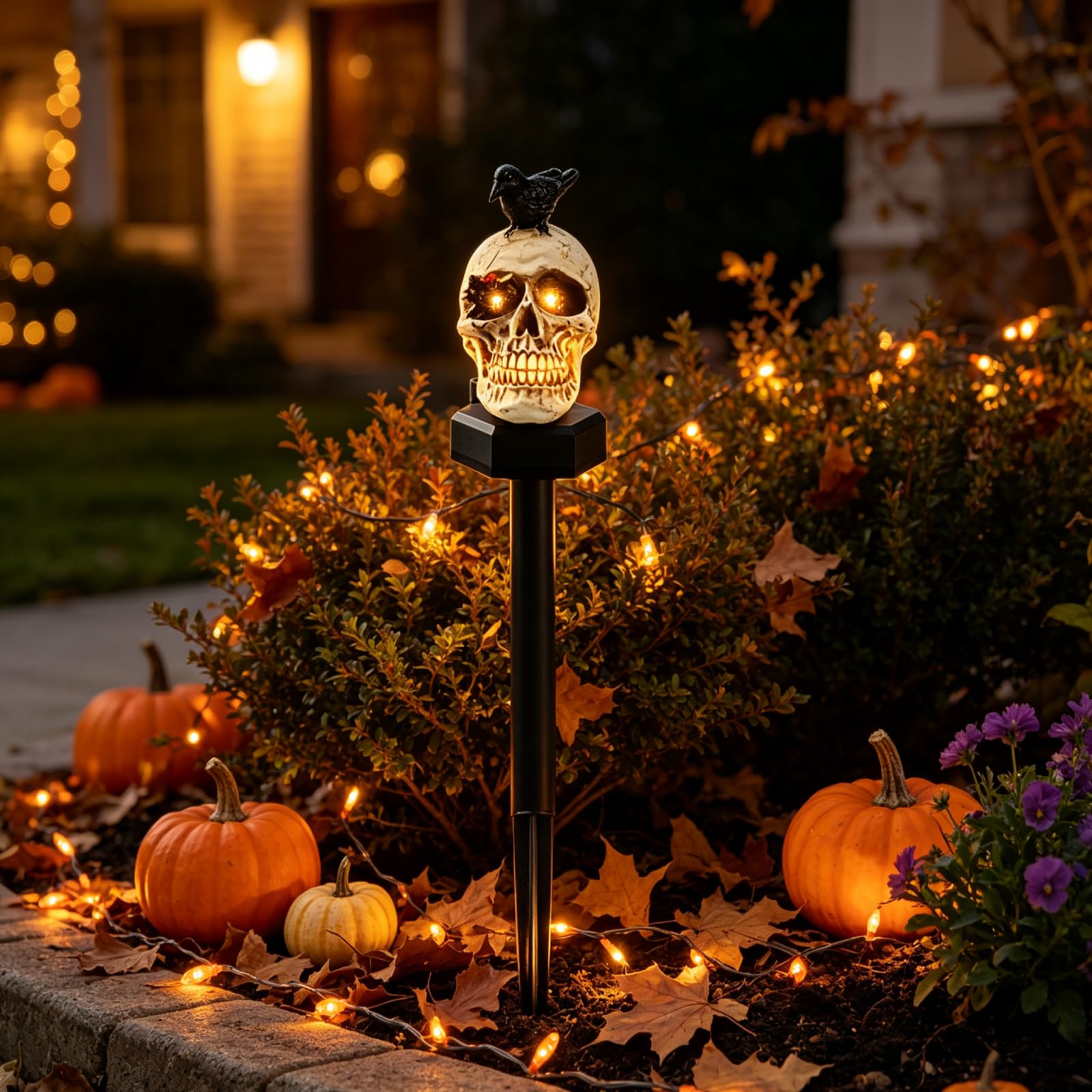 Solar Halloween Pumpkin Pathway Lights, Waterproof Resin Yard Stakes Set