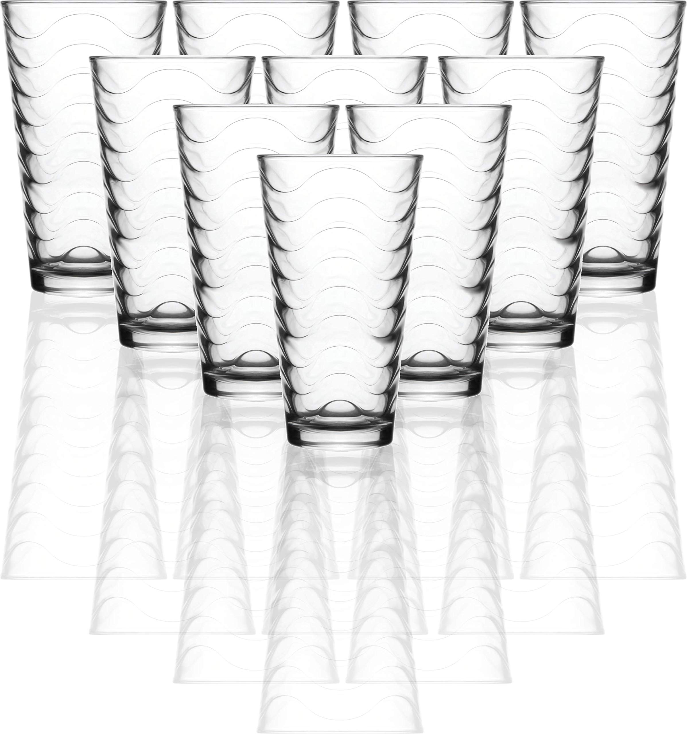 Circleware Pulse Set of 10-15.7 oz Heavy Base Highball Tumbler Drinking Glasses Beverage Ice Tea Cups, Glassware for Water, Juice, Beer, 10pc