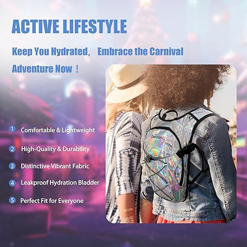 Miniatura 6 de Mochila de hidratación reflectante, paquete de hidratación, mochila de agua con vejiga de hidratación de 2 litros, esencial para festivales, paquete