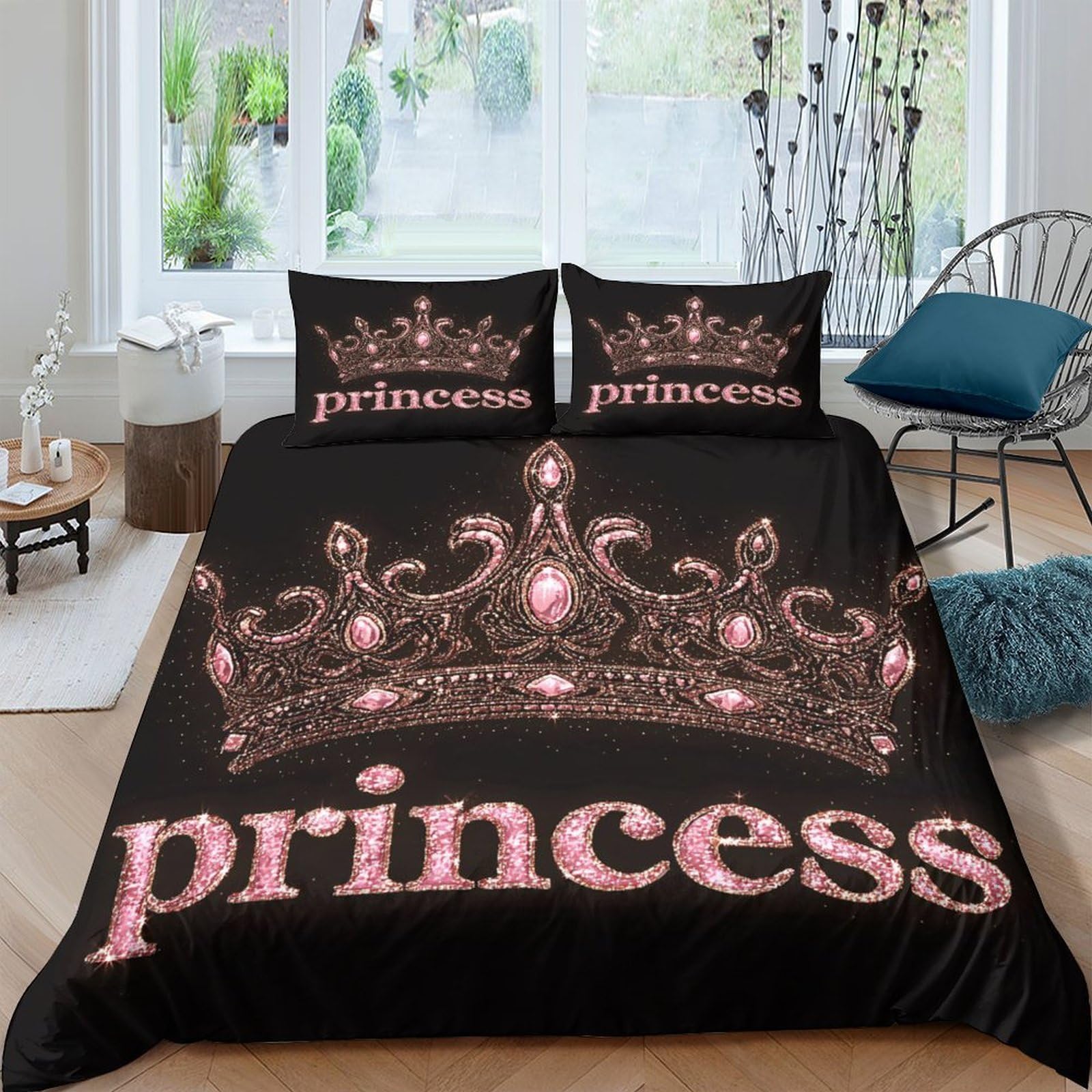 Ctjqhvkz Style-4 3D Printed Pink Crown Fitted Sheet Microfiber Princess Typography Bed Cover For Bedroom Dorm Mattress Protection Decor Single（135X200cm）