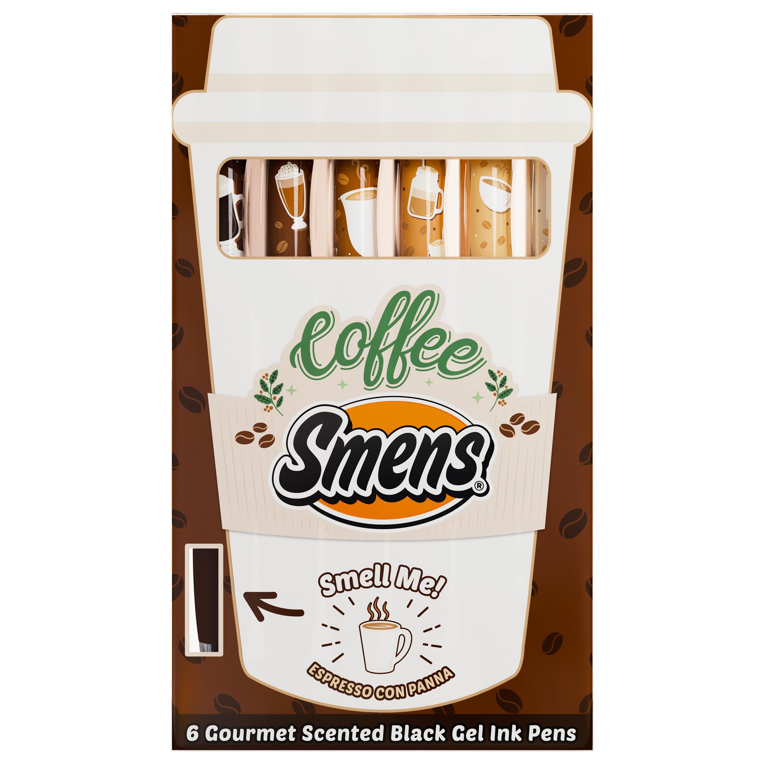 Scentco Coffee Smens - Gourmet Coffee-Scented Gel Pens, Black Ink, Medium Point, 6Pack Variety Set