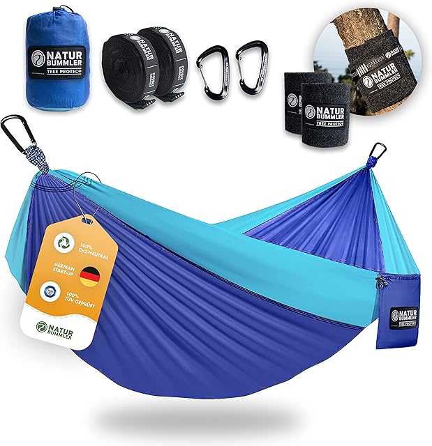 NATURBUMMLER NATURBUMMLER Hängematte Outdoor [Tree Protec+] mit Baumschutz & Befestigung – 300x170cm für 1–2 Personen – Ultraleicht & wetterfes — Hängematten