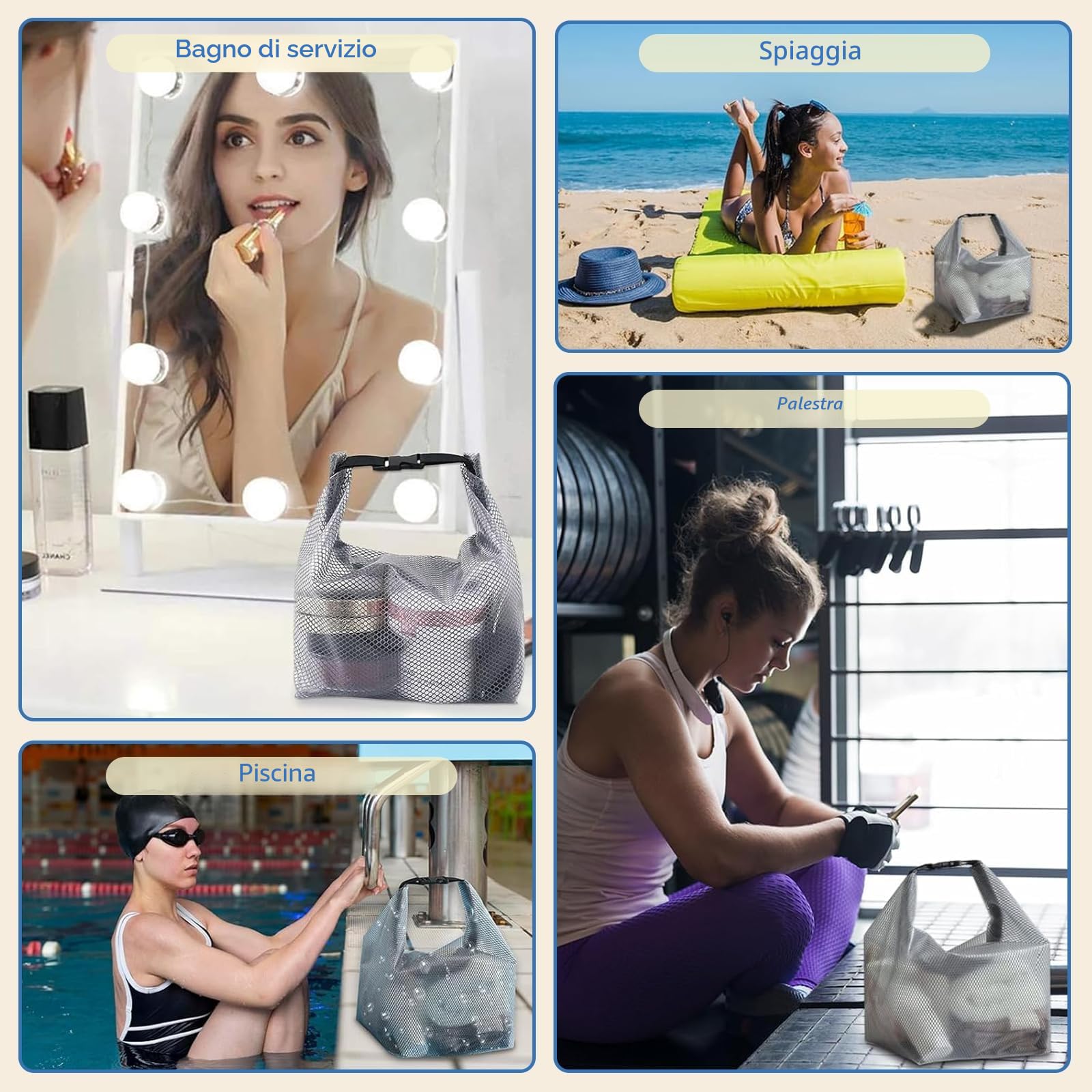 Borsa da Toilette Trasparente, Beauty Case da Viaggio Impermeabile, Pochette Cosmetica Portatile, Borsa Doccia in Rete con Manico per Campeggio, Nuoto, Palestra, Viaggio, Bagno