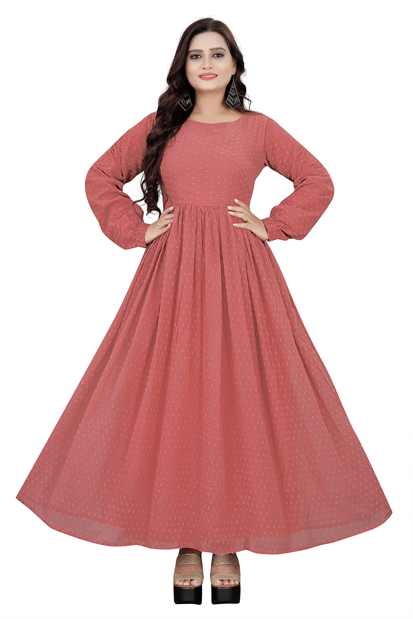 Maxi Dress Full Stitched Long Brown Dress Gown One Piece for Women & Girl's-image-14