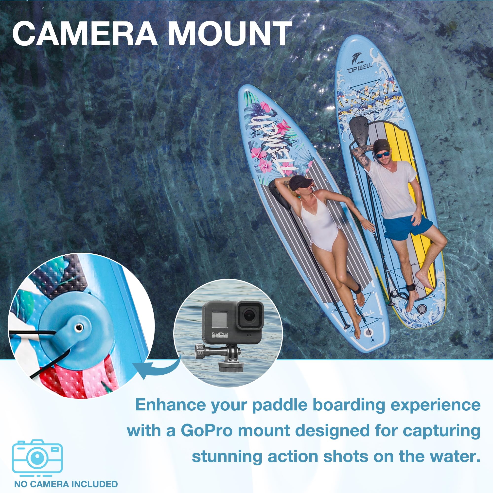 UPWELL Premium Stand Up Paddling Board Aufblasbar, SUP Board Set mit Sitz, 204kg Tragkraft für 2 Personen, Komplettes Zubehör inkl. Verstellbarem Paddel für Anfänger