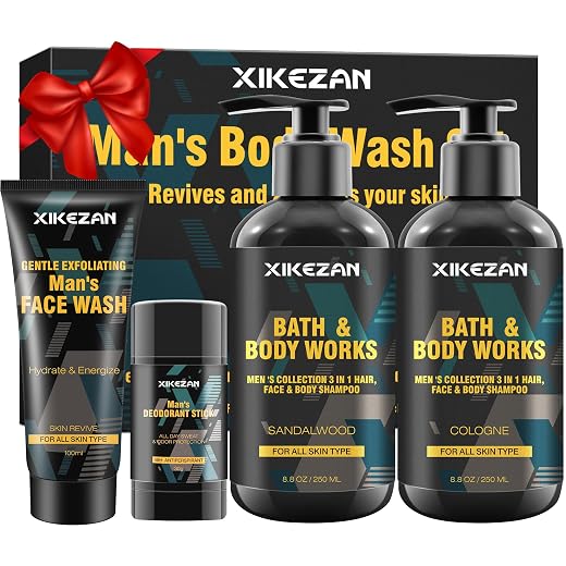 Gifts for Men,Mens Body Wash Gift Set Cleansing & Hydrating Skin w/Face Wash,Deodorant,Sandalwood & Cologne 3 in 1 Hair,Face & Body Wash,Mens Stocking Stuffers Christmas Gifts for Men Him Dad Husband