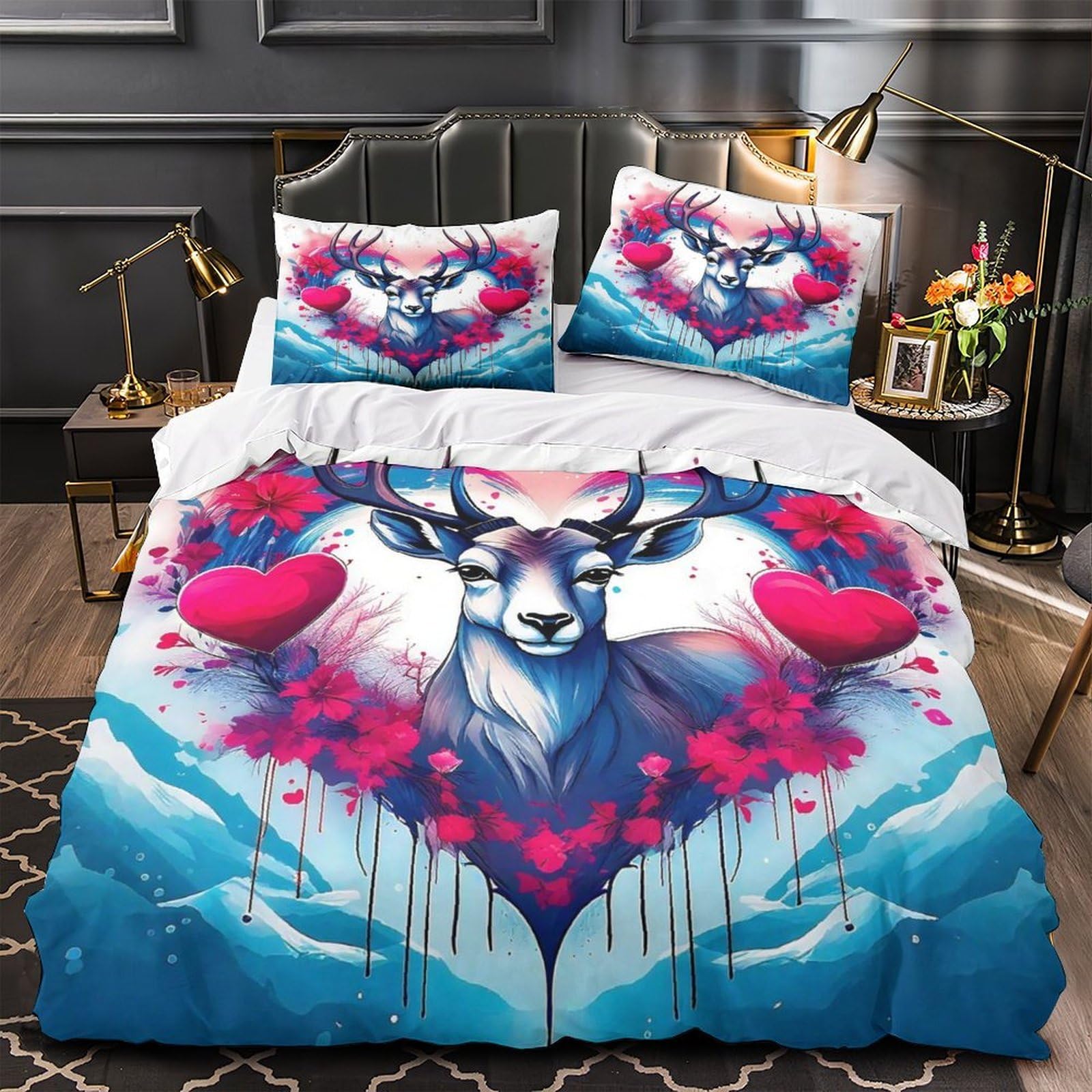 Ensemble de lit cerf 3D King 220x240cm en microfibre douce avec taies