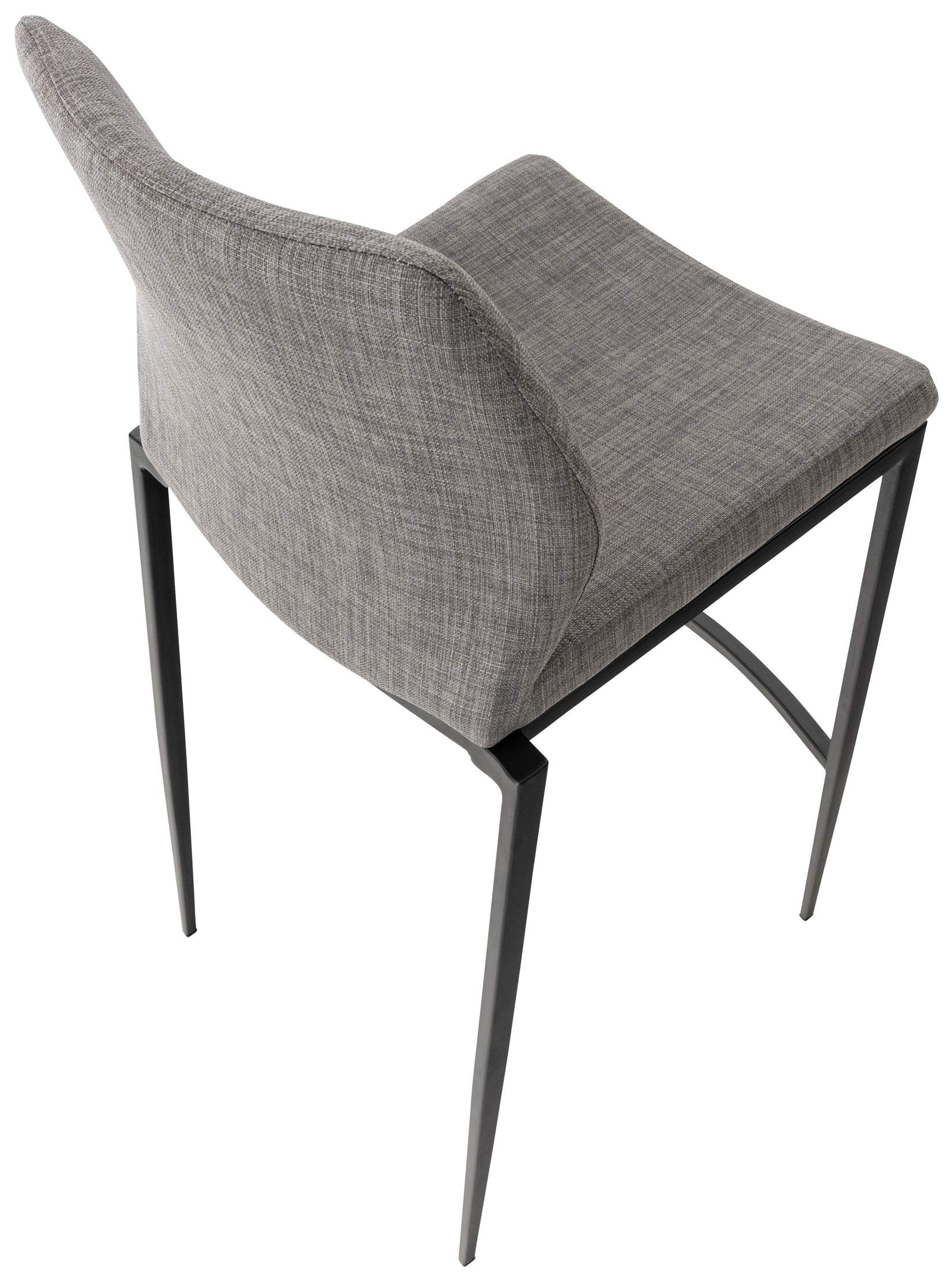 Sgabello Da Bar Imbottito Altona Con Schienale E Poggiapiedi - Struttura In Metallo Nero, Stoffa Tortora, Stile Scandinavo Moderno