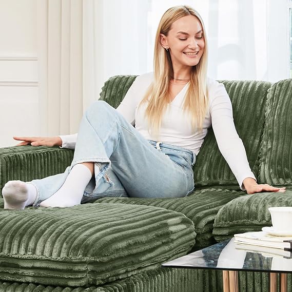 Belffin Modular Sectional Sofa with Storage Seat, Oversized Cloud Couch Sectional with Extra Deep Seat, Comfy 3 Seater Sectional Couches for Living Room, Plush Corduroy Green