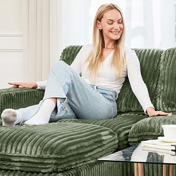 Belffin Modular Sectional Sofa with Storage Seat, Oversized Cloud Couch Sectional with Extra Deep Seat, Comfy 3 Seater Sectional Couches for Living Room, Plush Corduroy Green