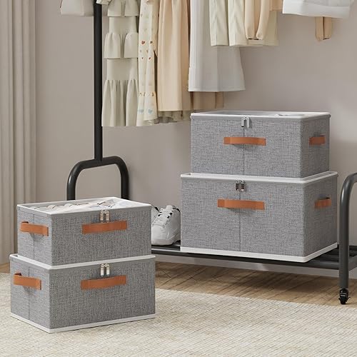 Miniatura 3 de OUTBROS Contenedores de almacenamiento grandes con tapa, bolsas plegables, organizador de armario con asa y cremallera, se utilizan para almacenar