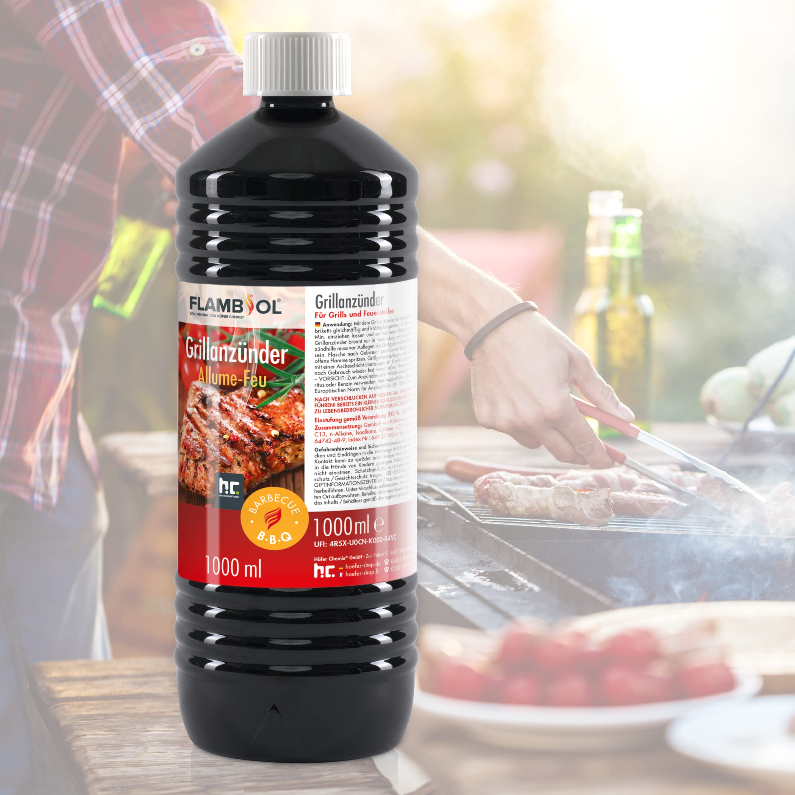 Höfer Chemie Allume-Feu Liquide pour Barbecue 6 x 1 L – Allume-Barbecue à Base de Paraffine, Haute Pureté, Inodore