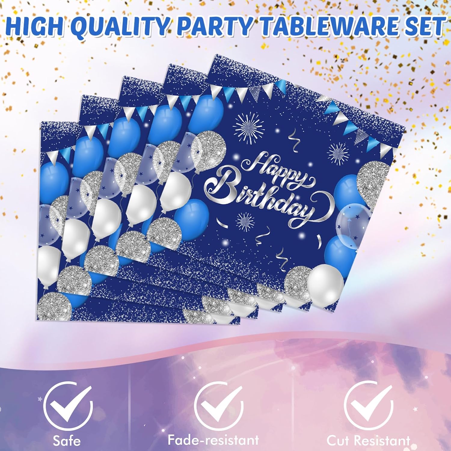 Blue 70th Birthday Decorations for Men Navy Blue Silver Happy 70th Birthday Tableware Set Include Happy 70th Birthday Plates Napkins Tablecloth for 70 Year Old Anniversary 1955 Party Decor Supplies - Image 5