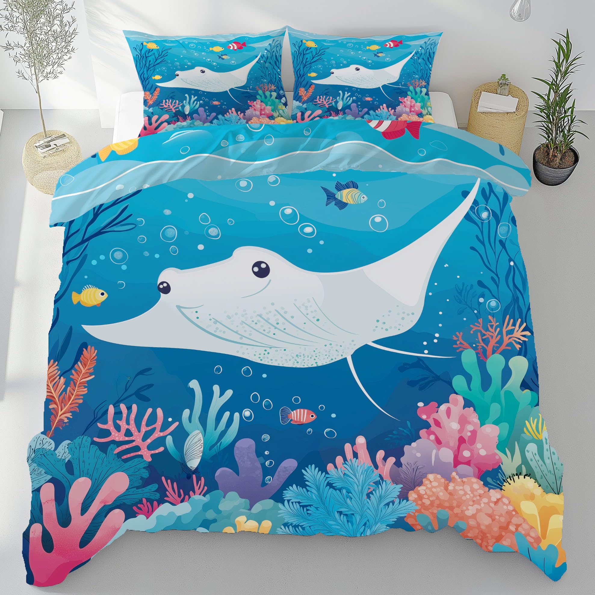 Housse de couette raie manta 240x260 pour une ambiance estivale et fraîche dans la chambre adulte