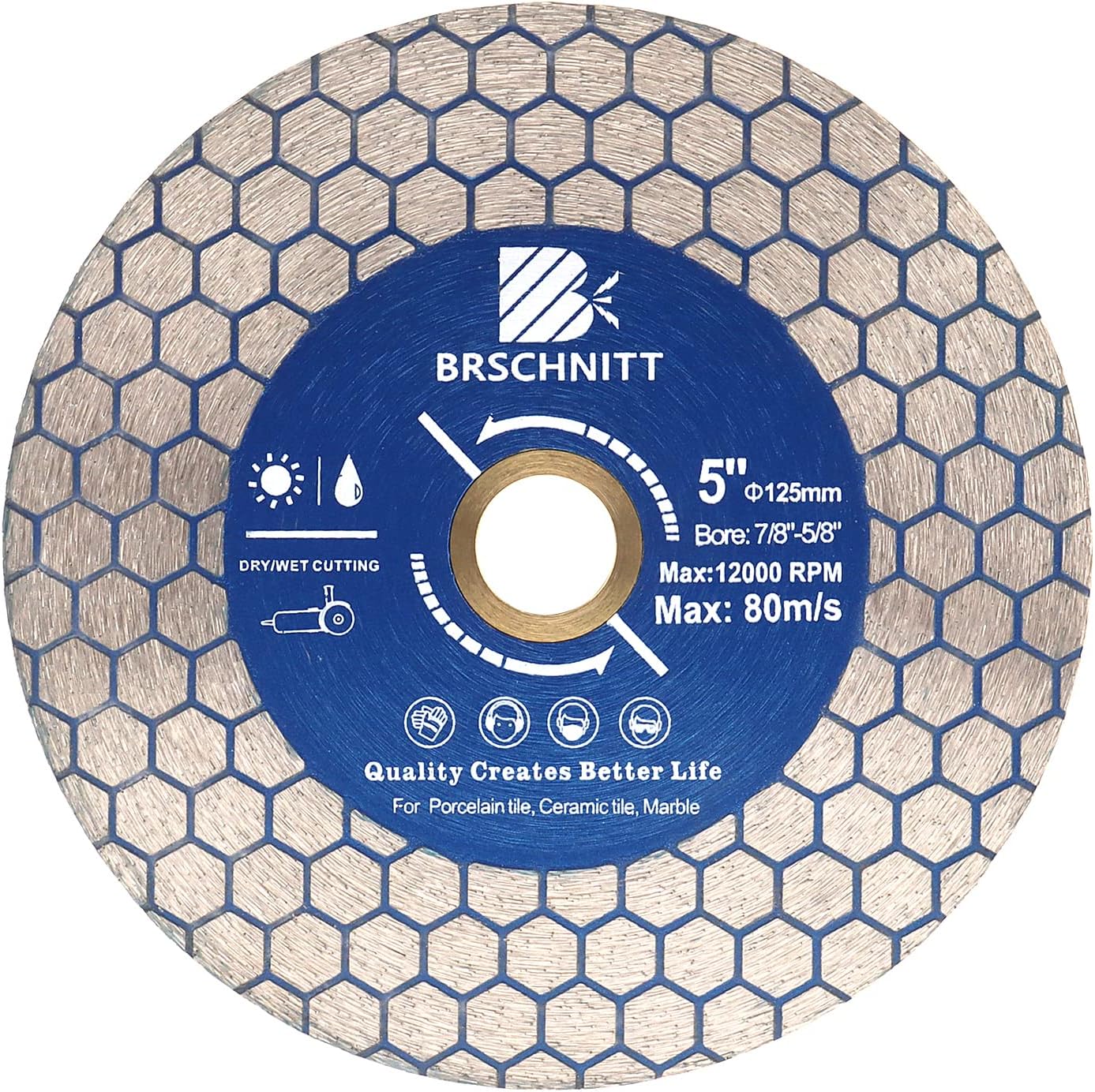 Diamond Granite Cutting Wheel - BRSCHNITT 125mm Diamond Disc for dry and wet Cutting Grinding Porcelain,Tile,Ceramic Tile Stone,Marble,Quartz,Granite