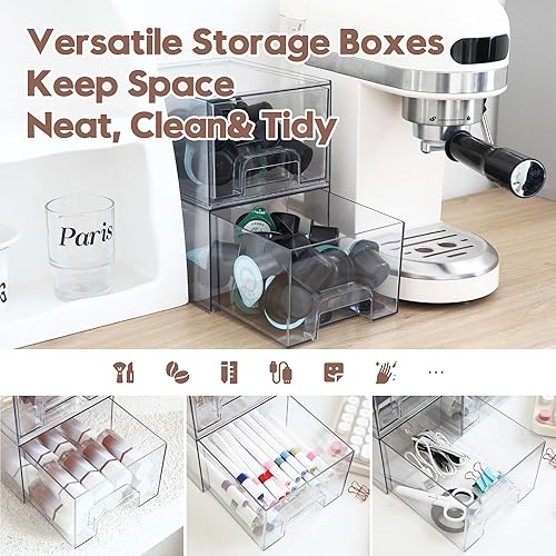 Miniatura 6 de Sea Team Paquete de 2 organizadores de maquillaje transparente con cajones, vitrina de cosméticos de plástico acrílico, caja de almacenamiento de