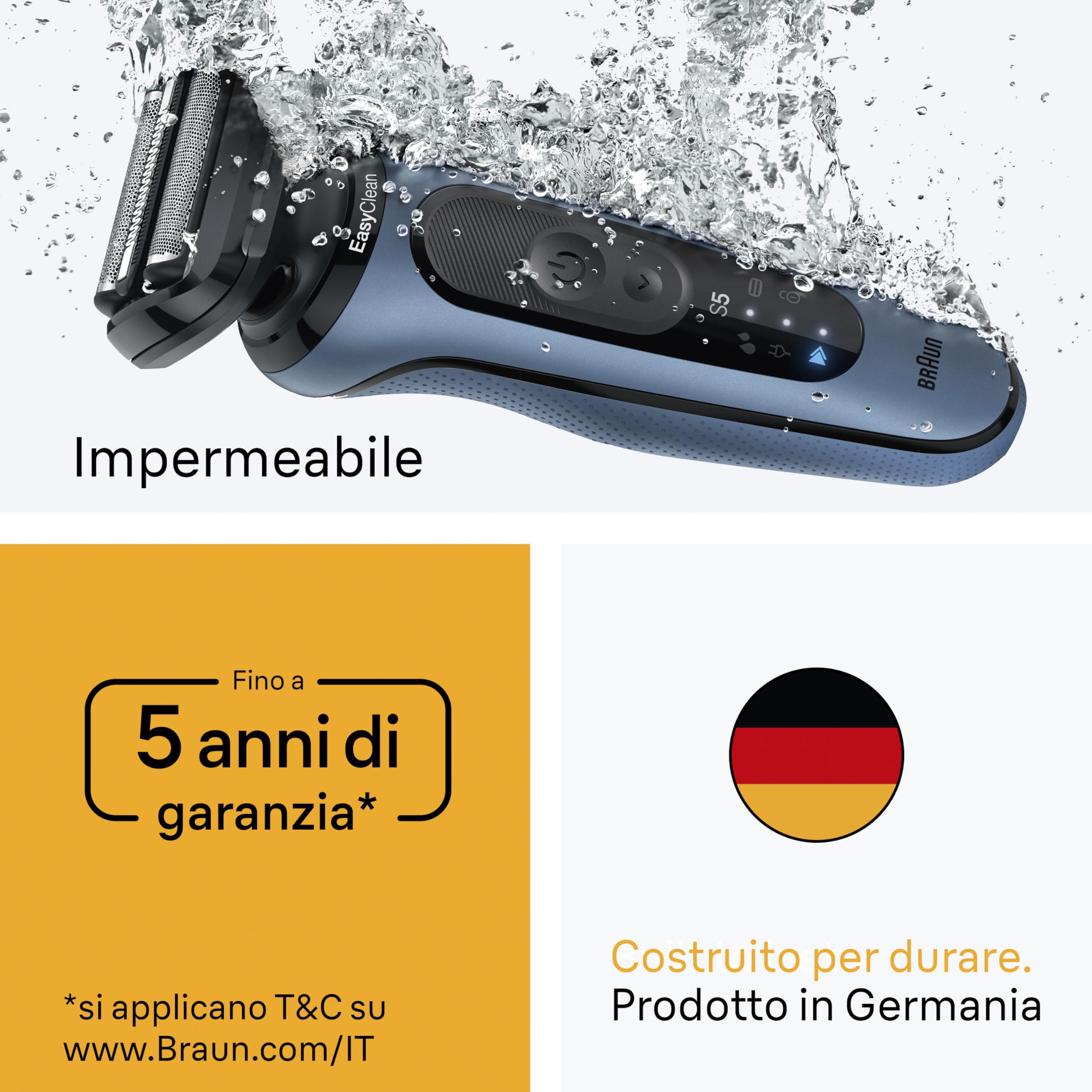 Braun Serie 5 Rasoio Elettrico Barba, 2 Accessori, 52-A1820cce, Azzurro