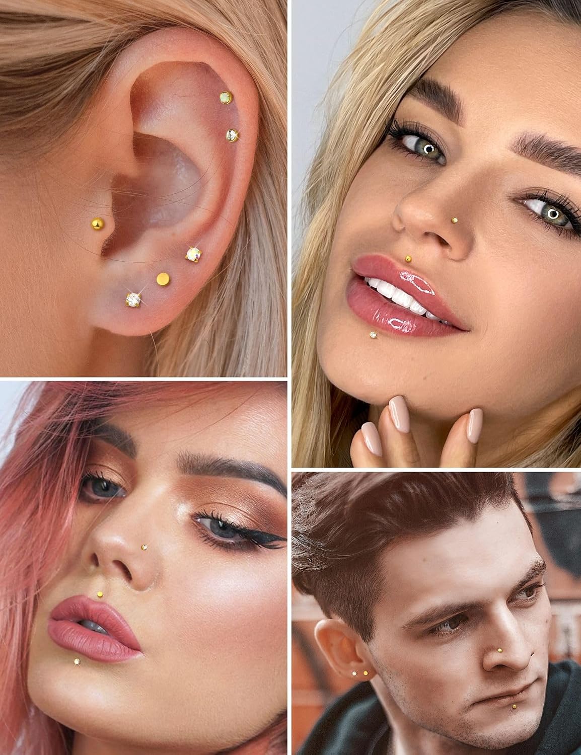 20G/18G/16G Flat Back Earrings Stud - Hypoallergenic Earrings for Women - 316L Surgical Stainless Steel Tragus Cartilage Lip Medusa Piercing Jewelry - Threadless Nose Stud for Women Men 2mm