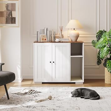 Extra Large Cat Litter Box Furniture Enclosure with Power Outlet | Dog-Proof, Self-Cleaning Compatible, Waste Collector, Side Table