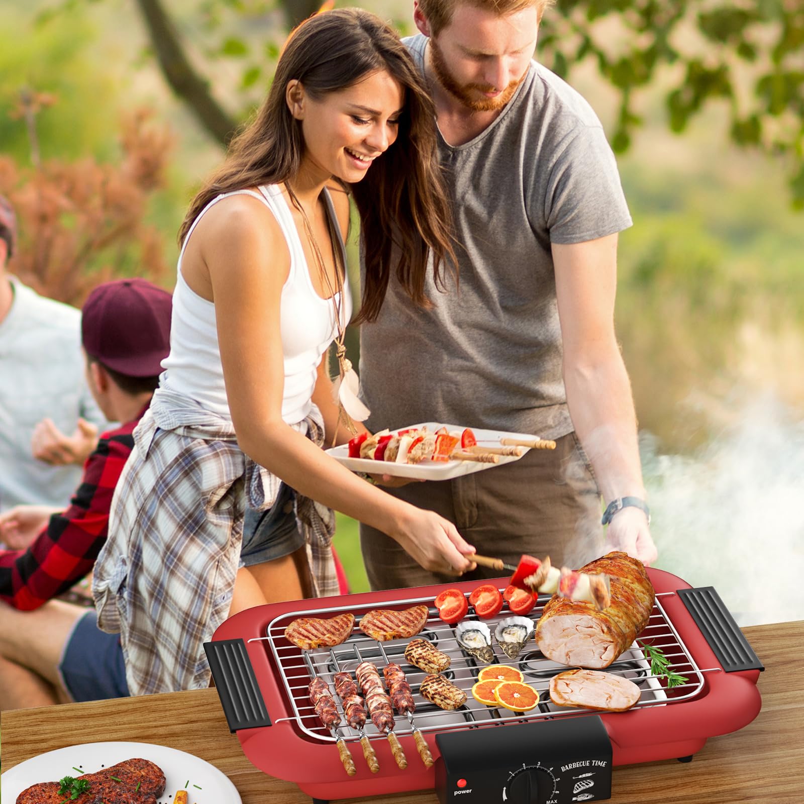 SEVERIN Tischgrill mit hochwertigem Edelstahl-Grillrost, für drinnen und draußen, 2.300 W, schnelle Aufheizzeit, Temperaturregelung thermostatgesteuert, schwarz, PG 8554