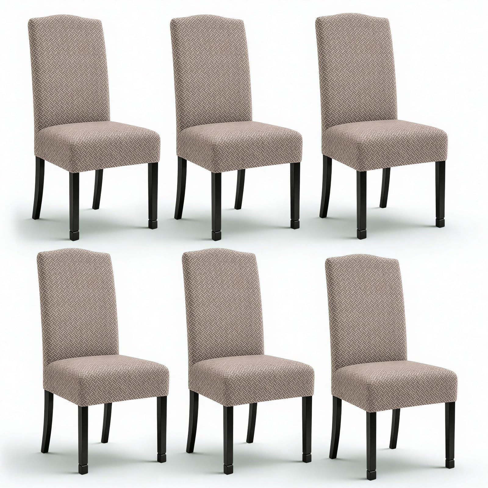 Stretch Wasserabweisende Twill Jacquard Esszimmer Stuhlhussen Home Decor, Stuhlhussen für Esszimmerstühle Restaurant Hotel Zeremonie (Kamel,6 Stück)