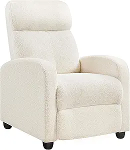 Yaheetech Fabric Recliner Chair Single Sofa Home Theater Seatting Adjustable Modern Single Reclining Chair for Living Room Bedroom Home Theater Ivory