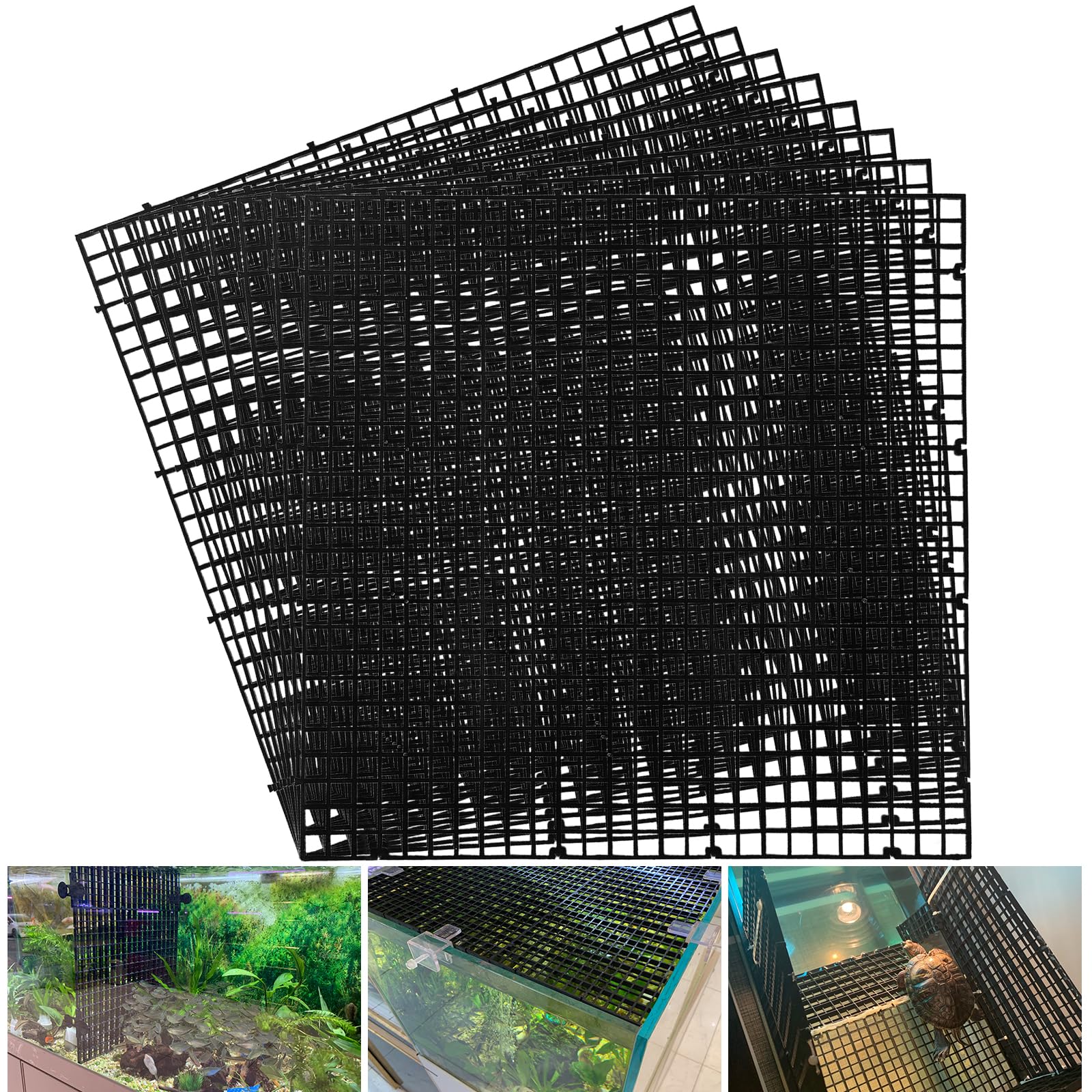 Egg Crate Plastic Aquarium Fish Tank Divider Filter Bottom Plastic Grid Fish Tank Isolation Board Egg Crate Tray((Black, 8pcs 11.8X11.8Inch with 0.35Inch Hole)