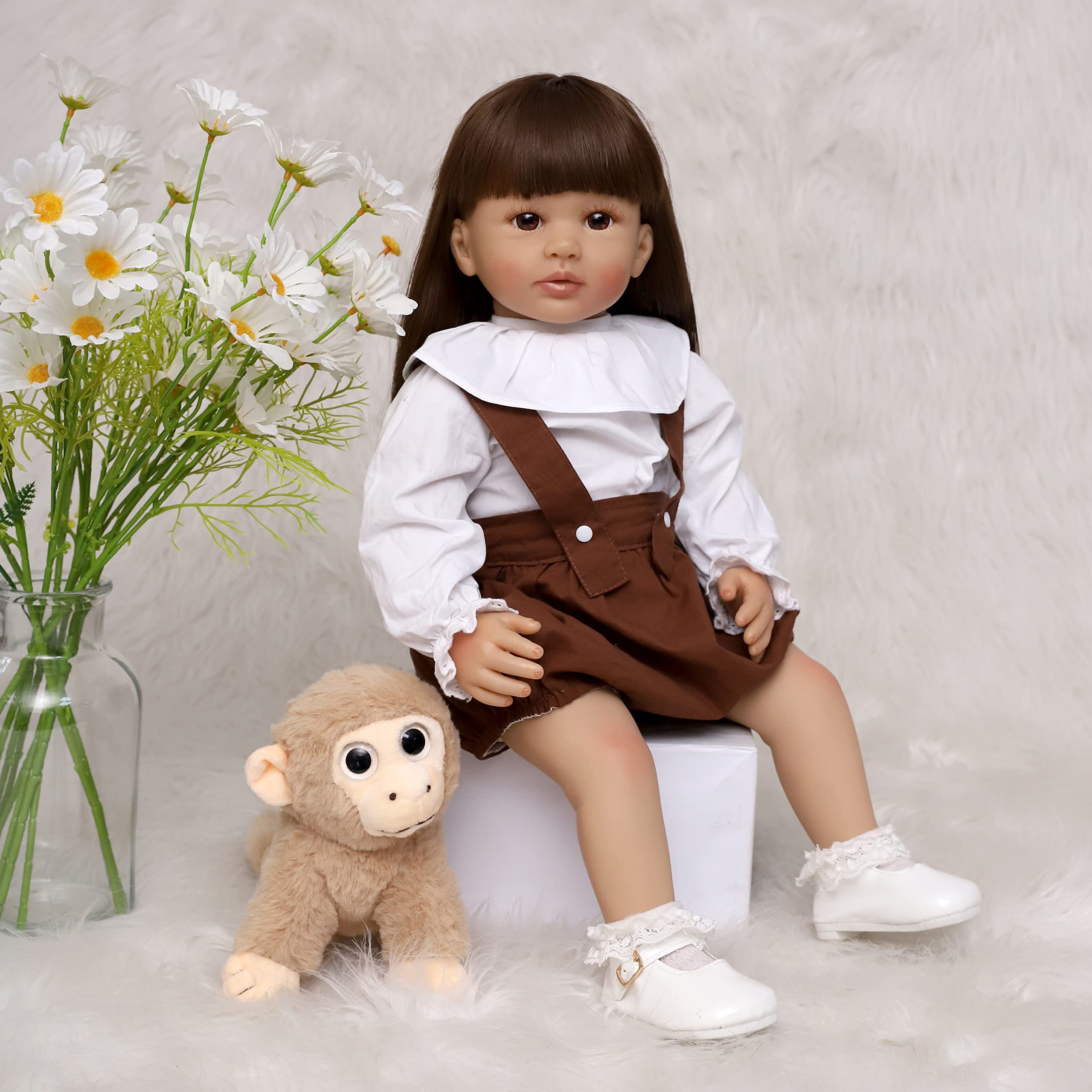 ZIYIUI Realistica Reborn Bambole Femmina 24 pollice 60 cm Bambole Reborn in Silicone Morbido Simulazione Ragazza Reborn Capelli Lunghi Neonato