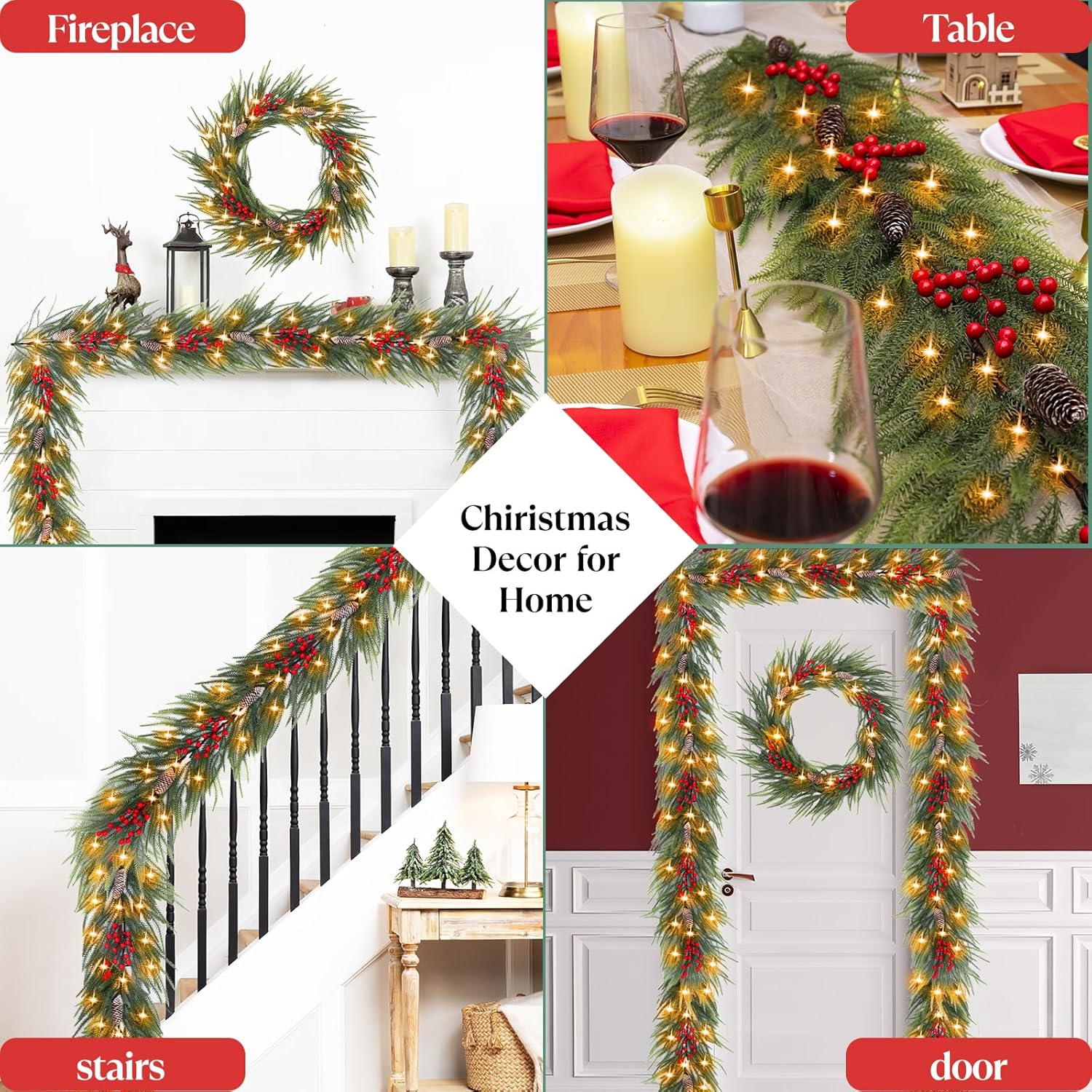 Christmas Garland with Light - Christmas Decorations - 6Ft Prelit Garland with Battery Operated Timer,Lighted Realistic Greenery Home Decor for Mantle Fireplace Table,Xmas Decorations Indoor Outdoor - Image 6